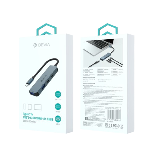 DEVIA HUB 4 EN 1 TIPO C USBx2/ PD 100W/ USB TIPO C GRIS
