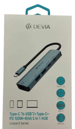 DEVIA HUB 5 EN 1 TIPO C USBx2/RJ45/PD100W GRIS