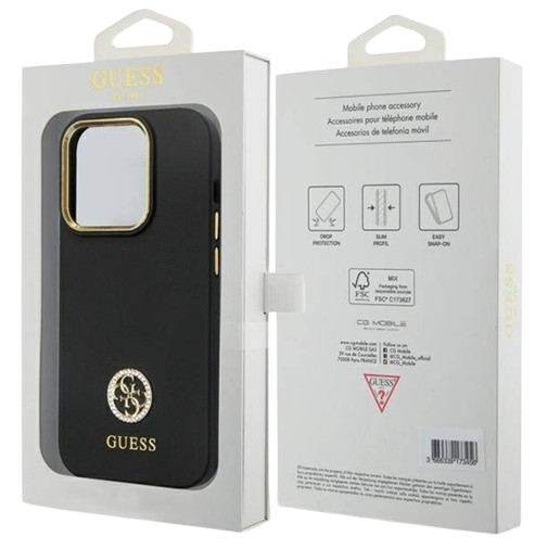 GUESS CARCASA SILICONE STRASS IPHONE 14 PRO MAX NEGRO