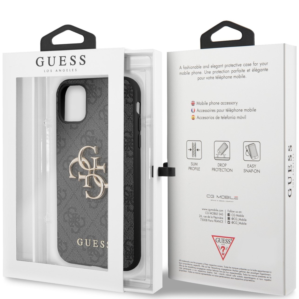 GUESS CARCASA METAL LOGO IPHONE 11 GRIS