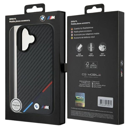 BMW CARCASA MAGSAFE CARBON TRICOLOR IPHONE 16 NEGRO