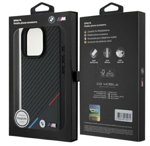 BMW CARCASA MAGSAFE CARBON TRICOLOR IPHONE 16 PRO NEGRO