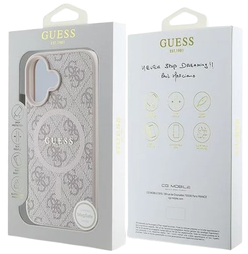 GUESS CARCASA MAGSAFE RING CLASSIC LOGO IPHONE 16 PLUS ROSA