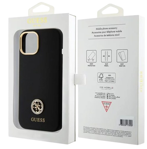 GUESS carcasa SILICONE STRASS iphone 15 PRO NEGRO