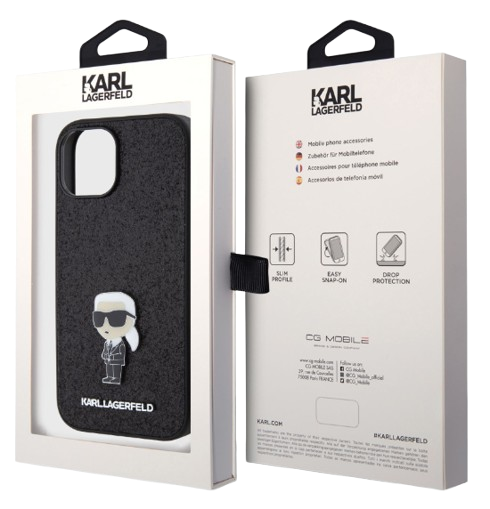 KARL LAGERFELD CARCASA IKONIK GLITTER PIN IPHONE 16 NEGRO