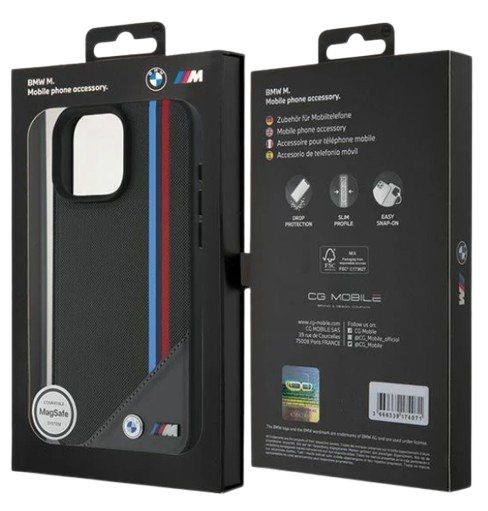 BMW CARCASA MAGSAFE MESH TRICOLOR IPHONE 16 PRO MAX NEGRO