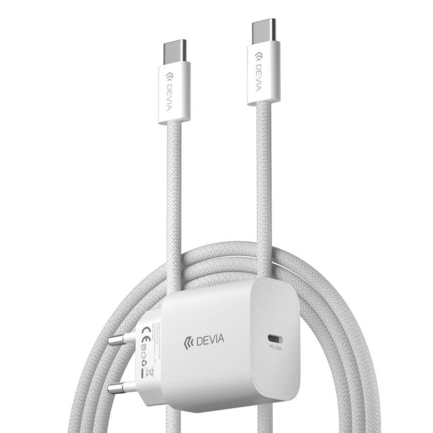 DEVIA CARGADOR TIPO C 30w + CABLE C-C 3A BLANCO