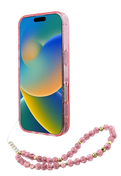 GUESS CARCASA MAGSAFE GLITTER PEARL STRAP IPHONE 16 PRO ROSA