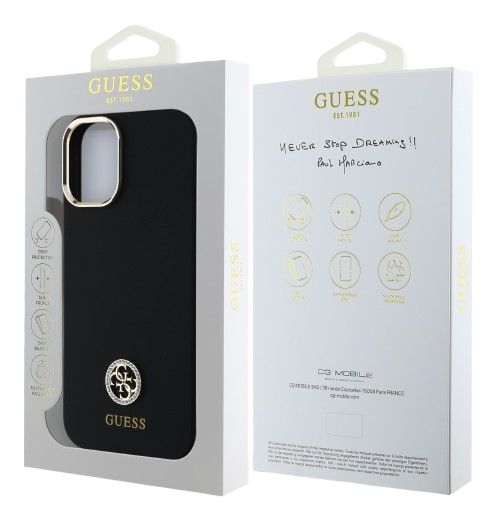 GUESS CARCASA SILICONE STRASS IPHONE 16 PLUS NEGRO