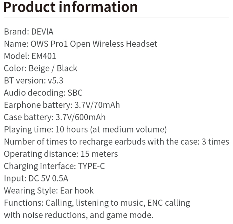 DEVIA AURICULAR BLUETOOTH OWS PRO1 BEIGE
