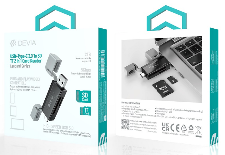 DEVIA LECTOR DE TARJETA USB/USB-C 3.0 NEGRO