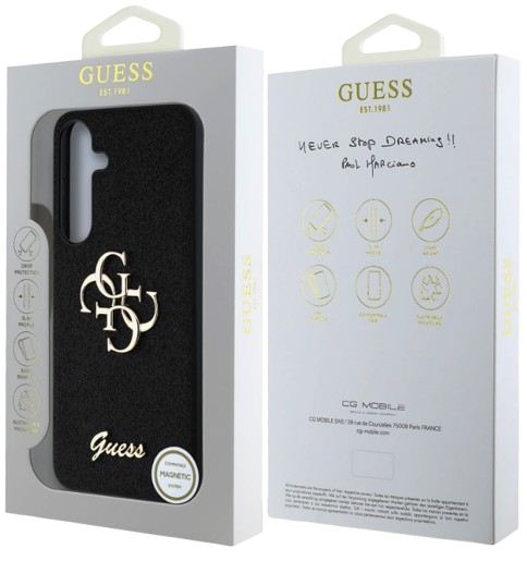 GUESS CARCASA 4G GLITTER METAL LOGO SAMSUNG GALAXY S25 NEGRO