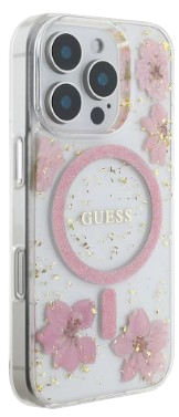 GUESS CARCASA MAGSAFE FLOWERS & GLITTER IPHONE 15 PRO MAX