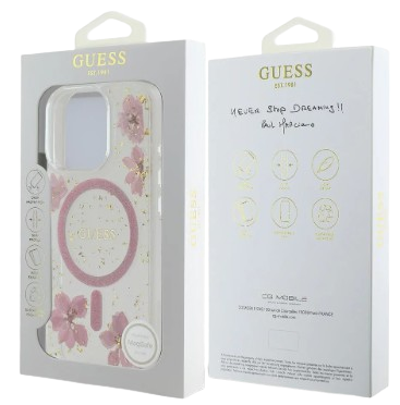GUESS CARCASA MAGSAFE FLOWERS & GLITTER IPHONE 15 PRO MAX