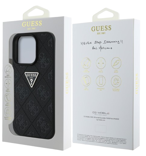 GUESS CARCASA GRAINED 4G STAMP TRIANGLE IPHONE 16 PRO MAX NEGRO