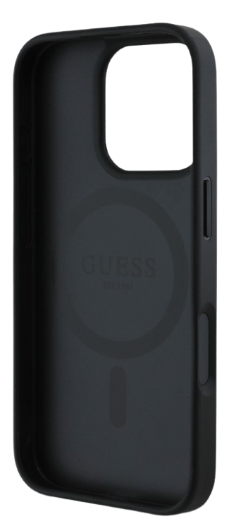 GUESS CARCASA MAGSAFE GRAINED PEONY TRIANGLE IPHONE 16 PRO NEGRO