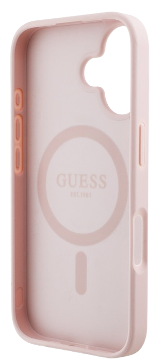 GUESS CARCASA MAGSAFE GRAINED PEONY TRIANGLE IPHONE 16 ROSA