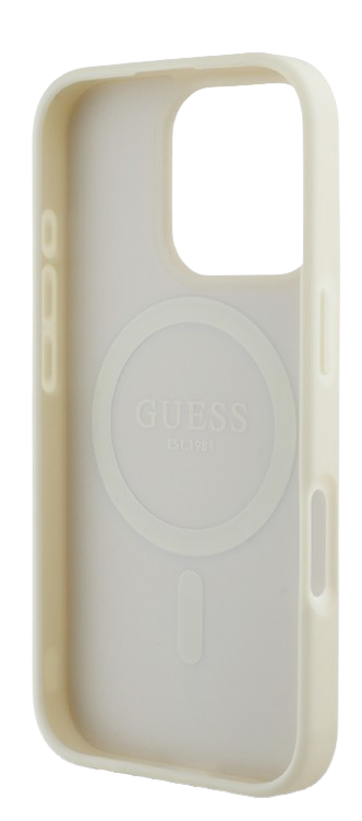 GUESS CARCASA MAGSAFE GRAINED PEONY TRIANGLE IPHONE 16 PRO BEIGE