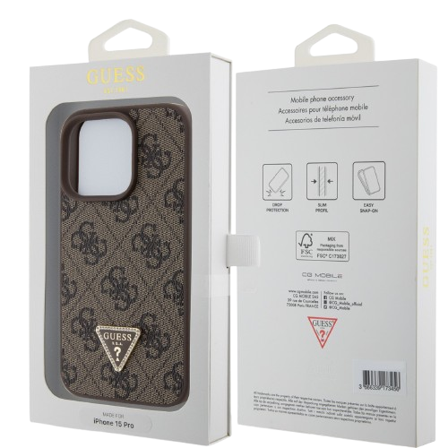 GUESS CARCASA 4G TRIANGLE STRASS IPHONE 15 PRO MARRON