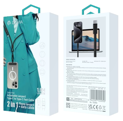 DEVIA CABLE PRO5 LANYARD C-C WOVEN 60W 1.6m NEGRO