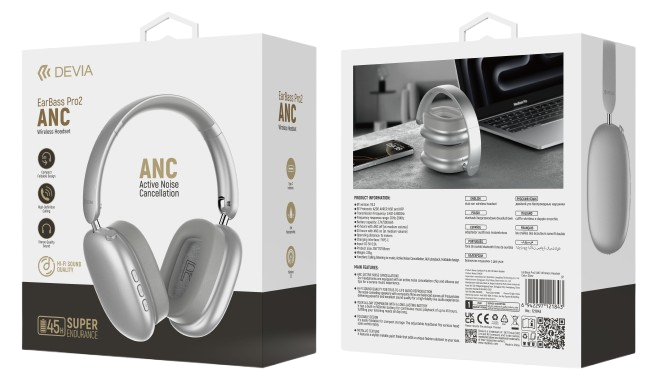 DEVIA AURICULAR BLUETOOTH ANC EARBASS PRO2 PLATA