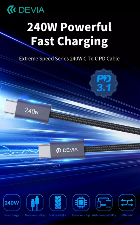 DEVIA CABLE EXTREME TIPO C - TIPO C PD 240w 2M