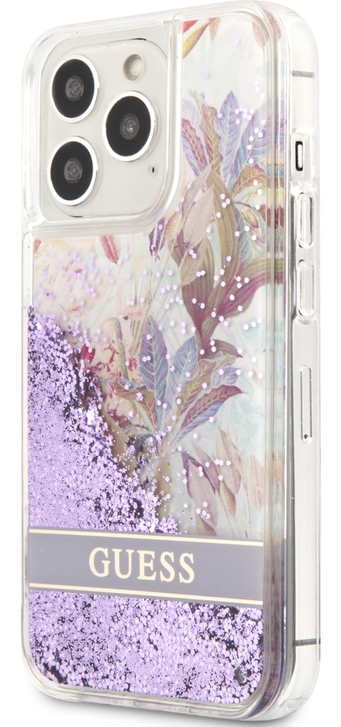 [GUHCP13LLFLSU] GUESS CARCASA GLITTER FLOWER IPHONE 13 PRO LILA