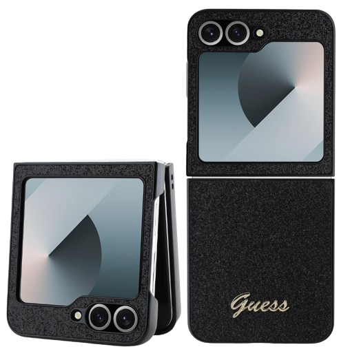 GUESS CARCASA GLITTER METAL LOGO SAMSUNG FLIP 6 NEGRO