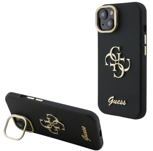 [GUHCP15SPCS4GSK] GUESS CARCASA GRAINED 4G SOPORTE CAMARA IPHONE 15 NEGRO