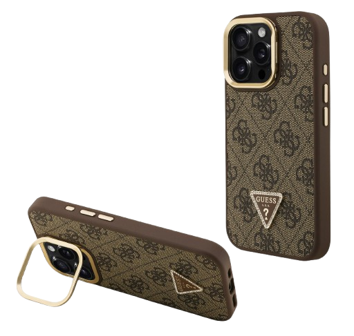 GUESS CARCASA MAGSAFE 4G TRIANGLE SOPORTE CAMARA IPHONE 15 PRO MAX MARRON