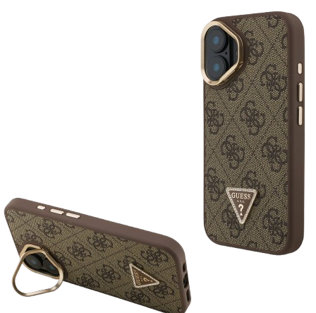 GUESS CARCASA MAGSAFE 4G TRIANGLE SOPORTE CAMARA IPHONE 16 MARRON