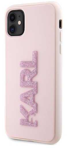 [KLHCN613DMBKCP] KARL LAGERFELD CARCASA 3D LOGO GLITTER IPHONE 11 ROSA