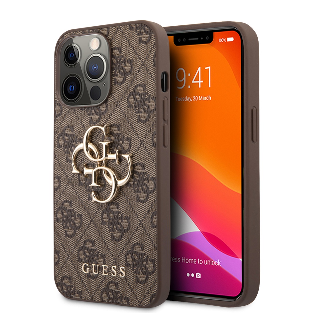 GUESS CARCASA 4G METAL LOGO IPHONE 14 MARRON