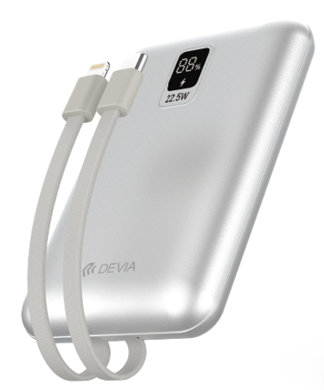 [DSTPBMLCB] DEVIA BATERIA AUXILIAR MINI 10000mAh 22,5W + 2 CABLES PLATA