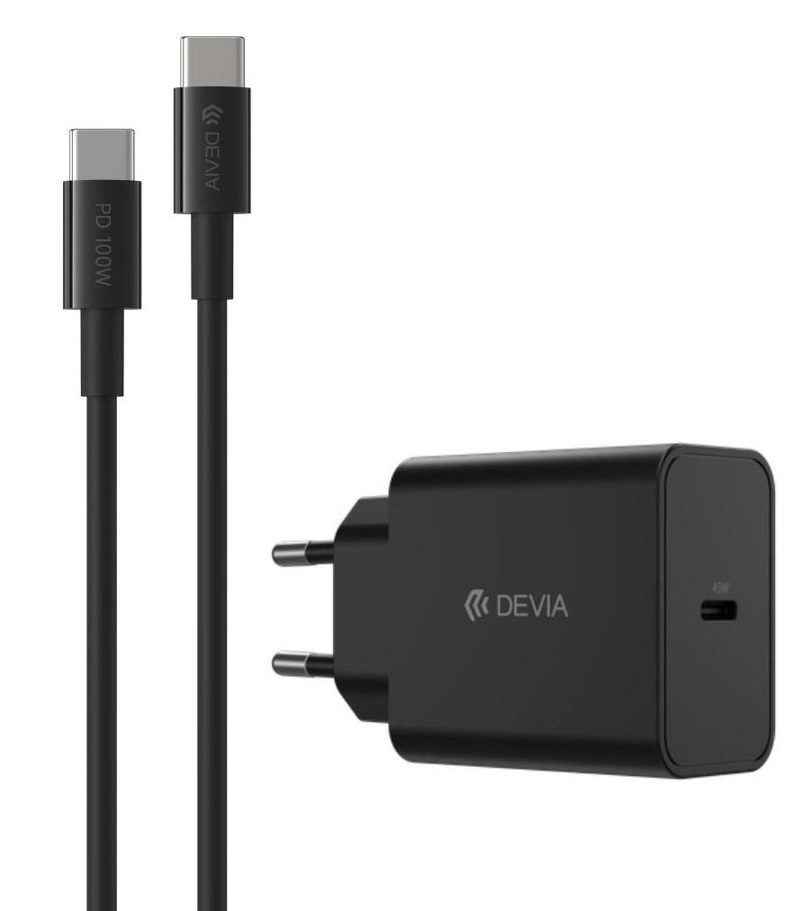 [DSTRPD45WCC] DEVIA CARGADOR ROCKET PD 45W + CABLE C-C NEGRO