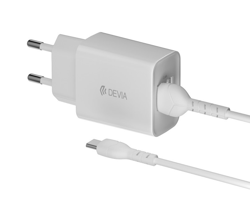 [DSTSMH24CV2] DEVIA CARGADOR DUAL USB 2.4A FAST CHARGE + CABLE TIPO C BLANCO V2