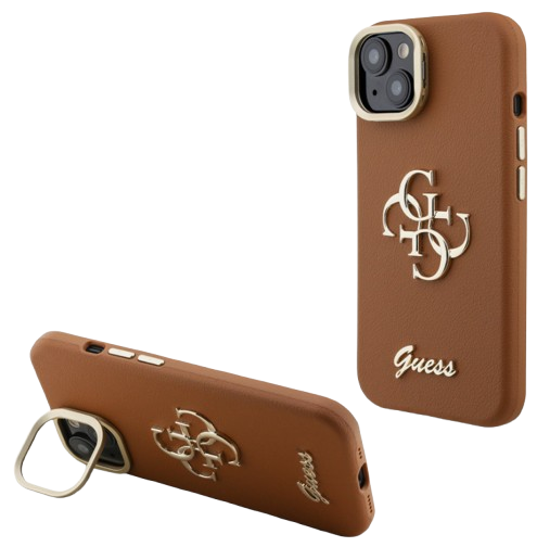 GUESS CARCASA GRAINED 4G SOPORTE CAMARA IPHONE 15 MARRON