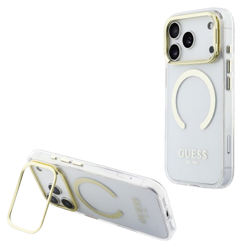 [GUHMP17XHTRMSFD] GUESS CARCASA MAGSAFE SOPORTE CAMARA IPHONE 17 PRO MAX DORADO