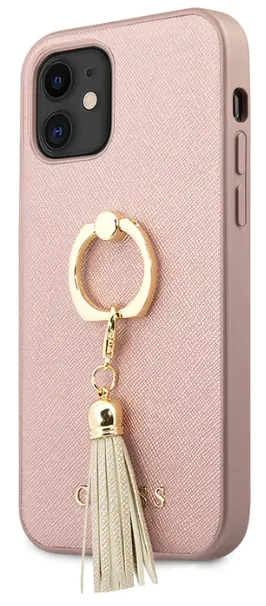 GUESS CARCASA 'SAFFIANO' IPHONE 12 MINI ROSA CON ANILLO