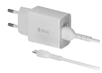 DEVIA CARGADOR DUAL USB 2.4A FAST CHARGE + CABLE LIGHTNING BLANCO V2