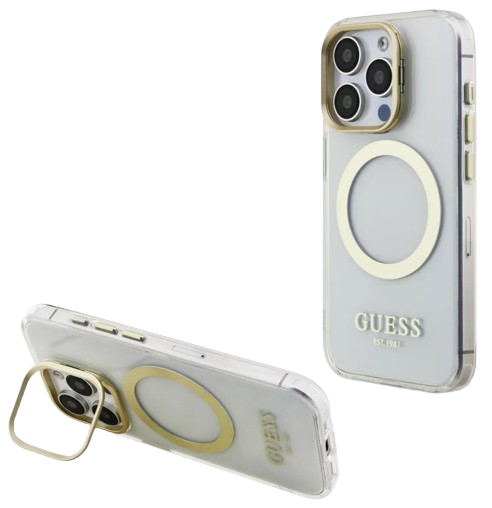 [GUHMP15LHTRMSFD] GUESS CARCASA MAGSAFE SOPORTE CAMARA IPHONE 15 PRO DORADO