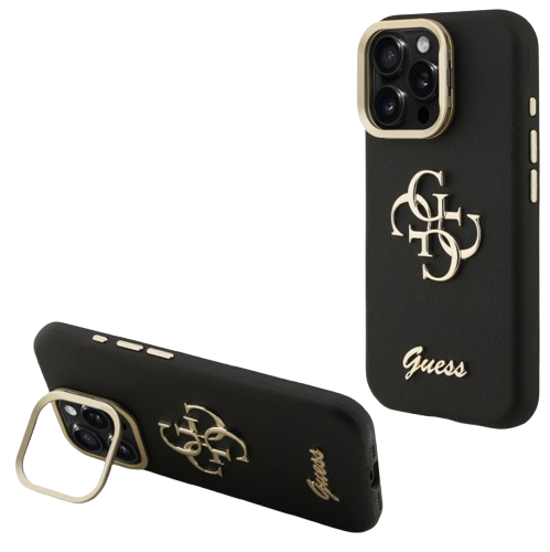 [GUHCP15LPCS4GSK] GUESS CARCASA GRAINED 4G SOPORTE CAMARA IPHONE 15 PRO NEGRO