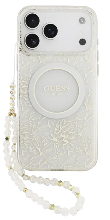 [GUHMP17XHCPOFPH] GUESS CARCASA MAGSAFE FLOWERS / CORREA MANO IPHONE 17 PRO MAX BLANCO