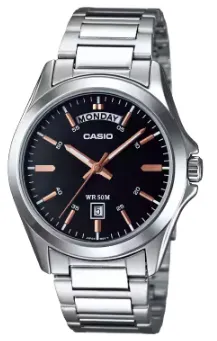 [MTP1370D1A2] CASIO RELOJ MTP-1370D-1A2 ESFERA NEGRA / COBRE/ ACERO