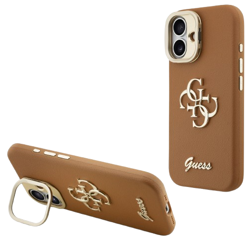 GUESS CARCASA GRAINED 4G SOPORTE CAMARA IPHONE 16 MARRON
