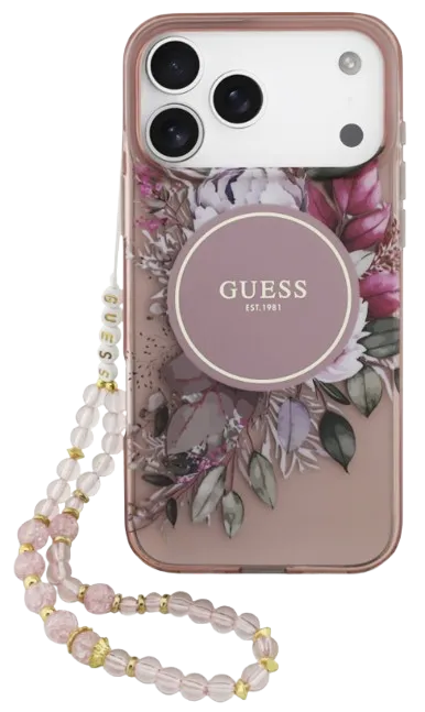 [GUHMP17XHFWBRCESP] GUESS CARCASA MAGSAFE IML FLOWERS / CORREA MANO IPHONE 17 PRO MAX ROSA
