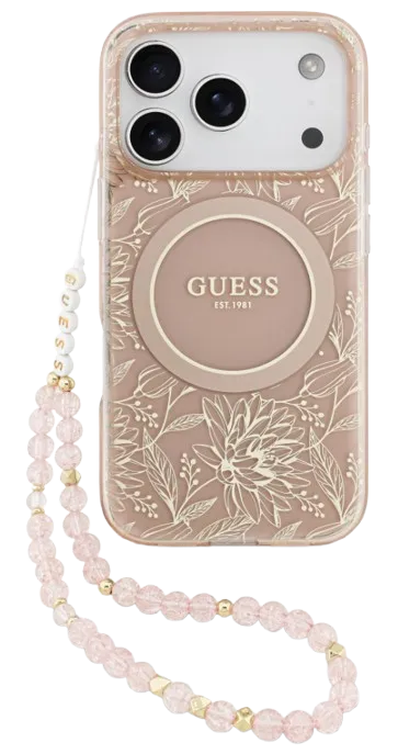 GUESS CARCASA MAGSAFE FLOWERS / CORREA MANO IPHONE 17 PRO MAX ROSA