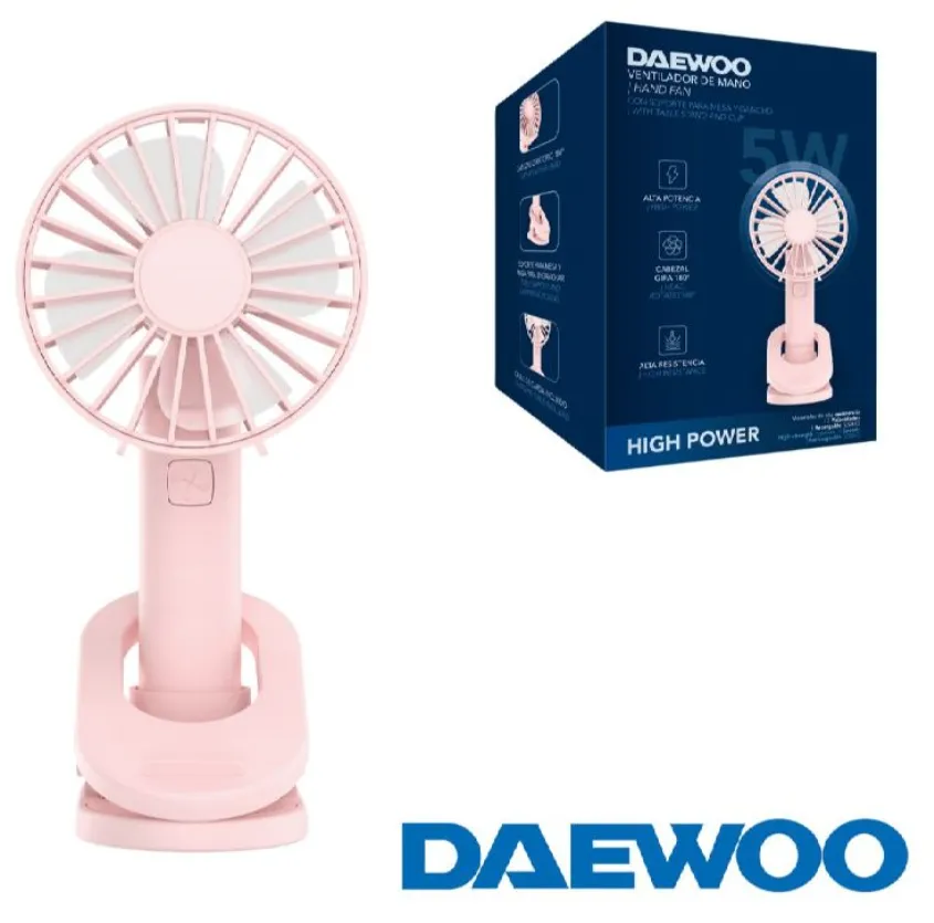 DAEWOO VENTILADOR MANO / RECARGABLE / 5W ROSA