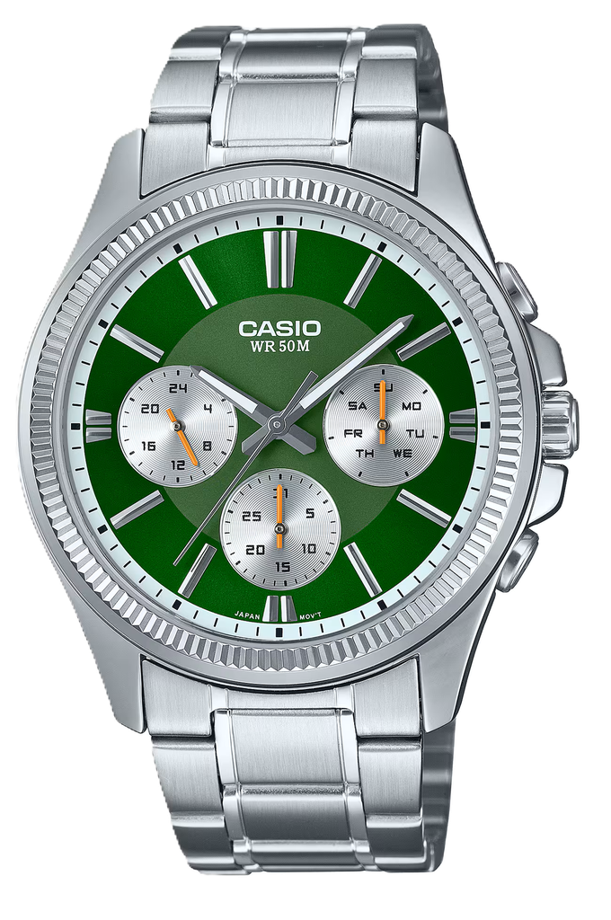 [MTP1375D3A] CASIO RELOJ MTP-1375D-3A ESFERA VERDE / CORREA ACERO