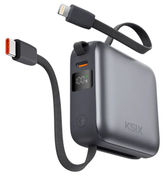 [BPB10PD22INTG] KSIX BATERIA AUXILIAR 10000mAh / PD 22,5W / DISPLAY/ CABLE USBc + LIGHTNING